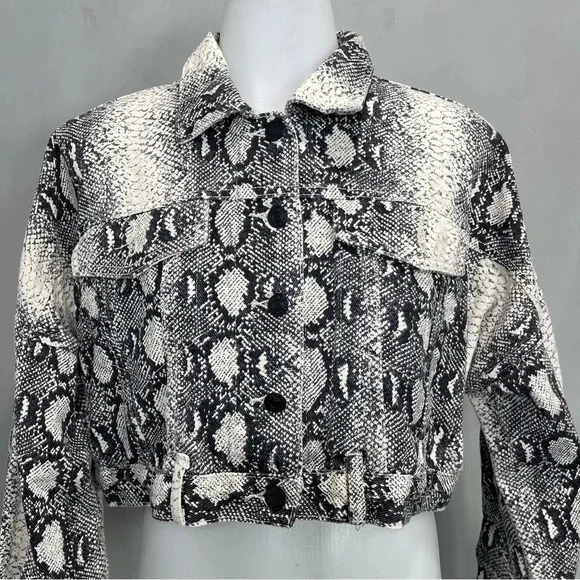 Noble U Snake Print Cropped Denim Jacket size Small - Picture 3 of 11